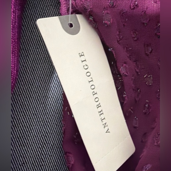 Anthropologie Sweater Top -M Plum Shimmer Ribbed Square Neck Puff Sleeves G-16 - Picture 6 of 8